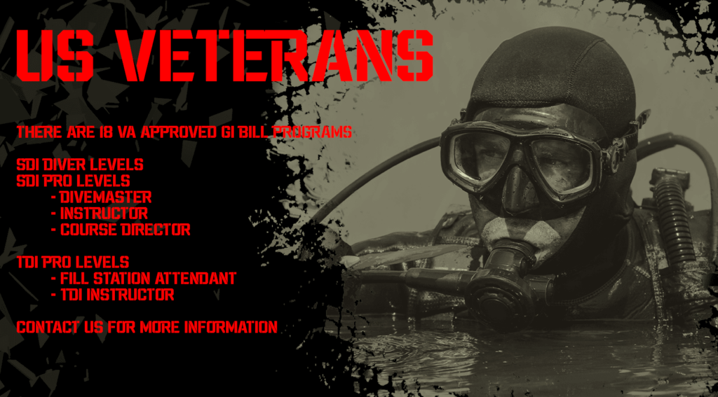 Use your GI Bill benefits to take scuba classes or become an SDI or TDI dive professional